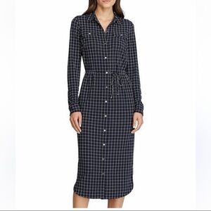 Ralph Lauren Navy and White Checkered Long Sleeve Dress